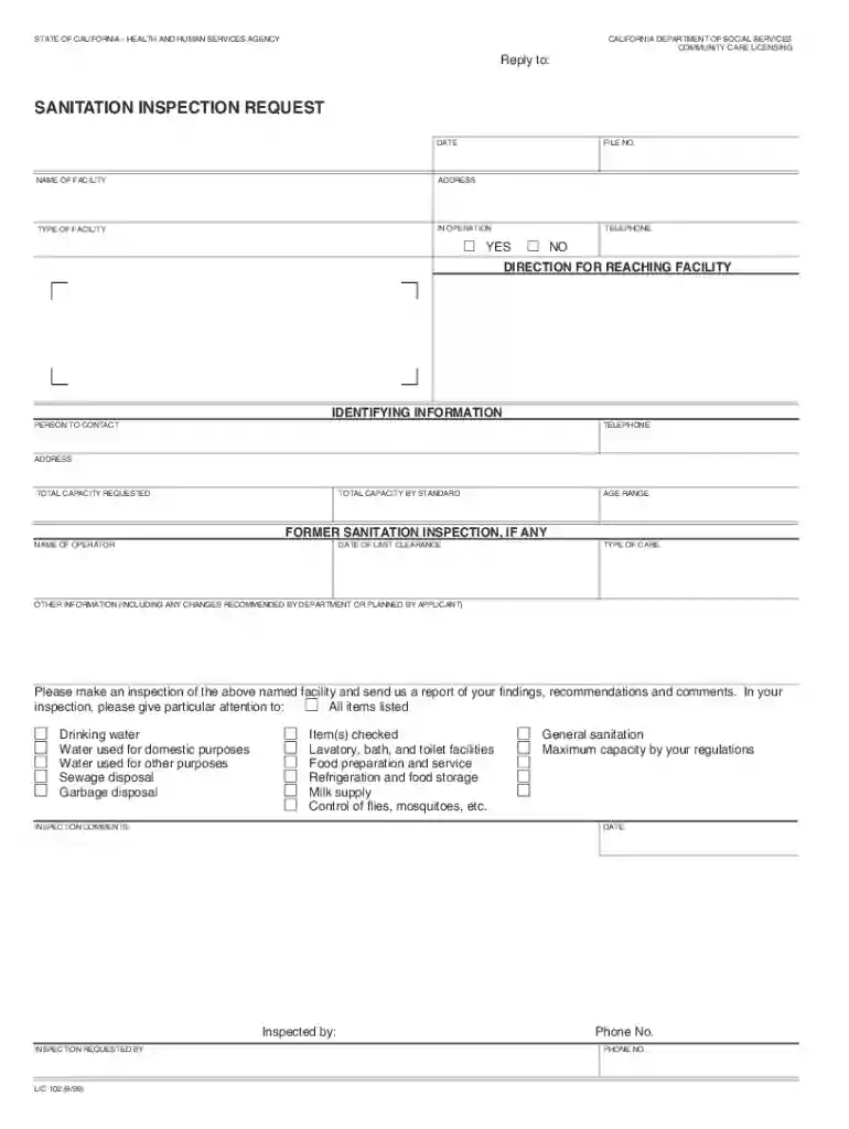 SANITATION INSPECTION REQUEST - CDSS Public Site Preview on Page 1