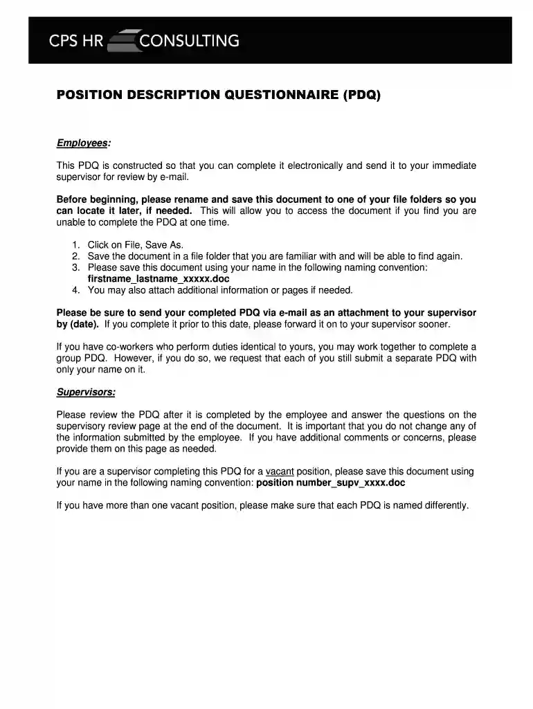 POSITION DESCRIPTION QUESTIONNAIRE (PDQ) Preview on Page 1