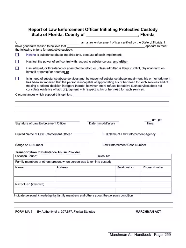 baker act form florida Preview on Page 1