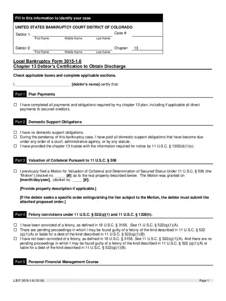 Chapter 13 Debtor s Certification to Obtain Discharge Preview on Page 1