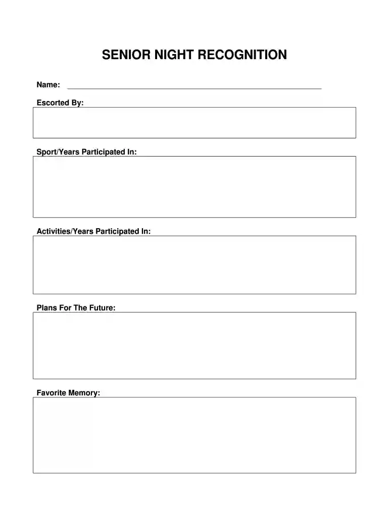 senior night questionnaire Preview on Page 1
