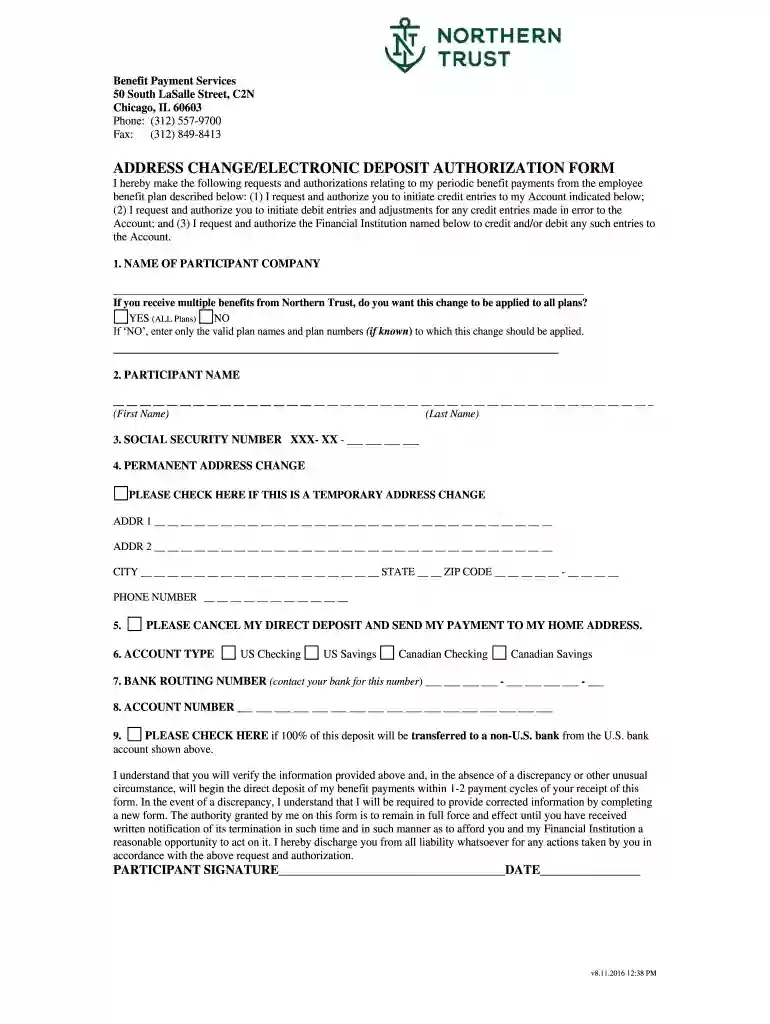 northern trust address change Preview on Page 1