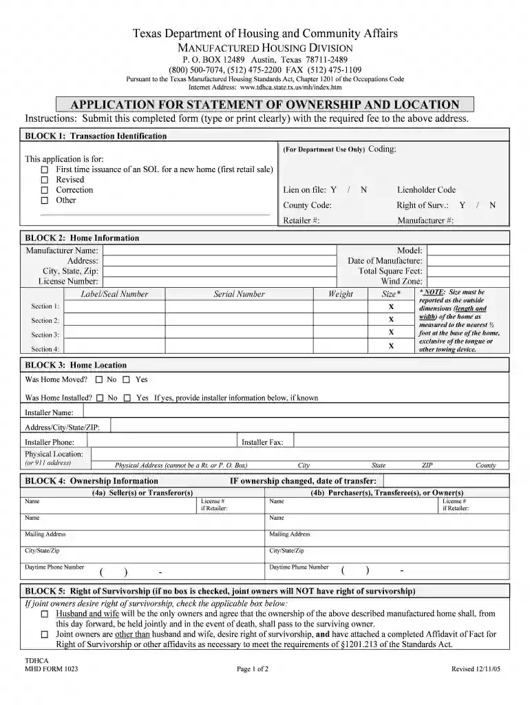 Application for SOL - Statement of Ownership and Location for Preview on Page 1