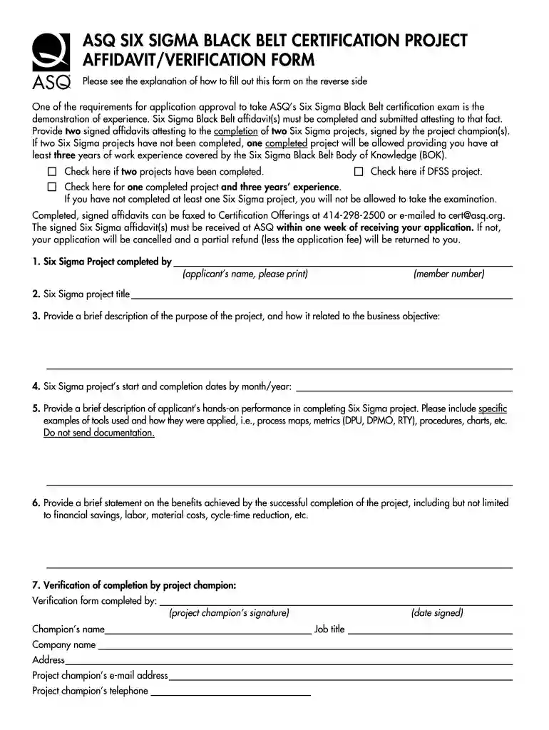 asq certification form printable Preview on Page 1