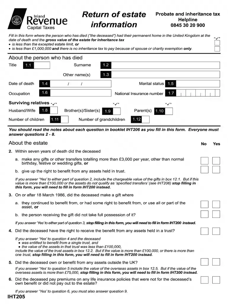 uk revenue customs iht205 2011 Preview on Page 1