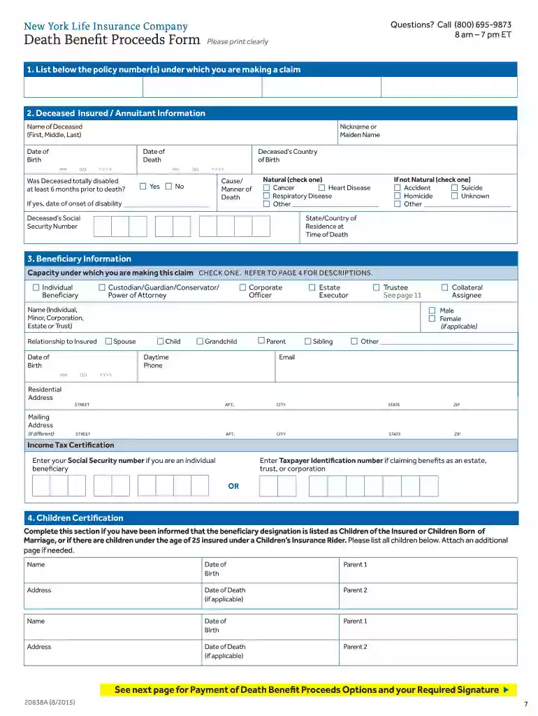 new york life claim form Preview on Page 1