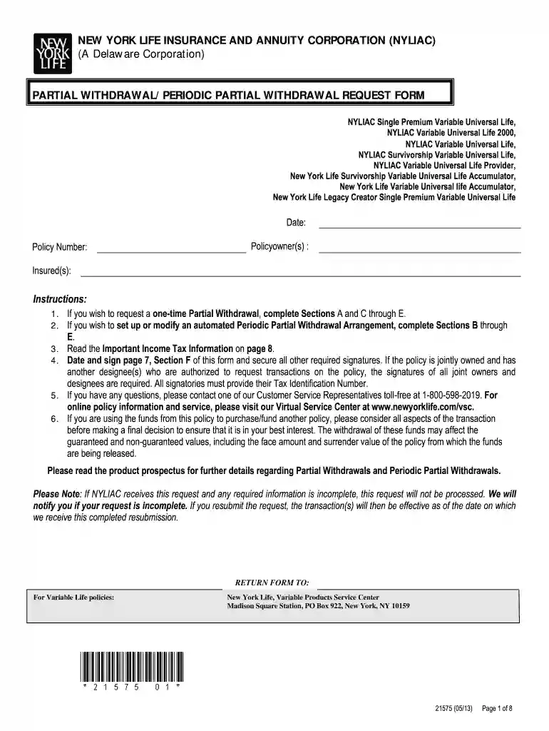 new york life annuity withdrawal form Preview on Page 1