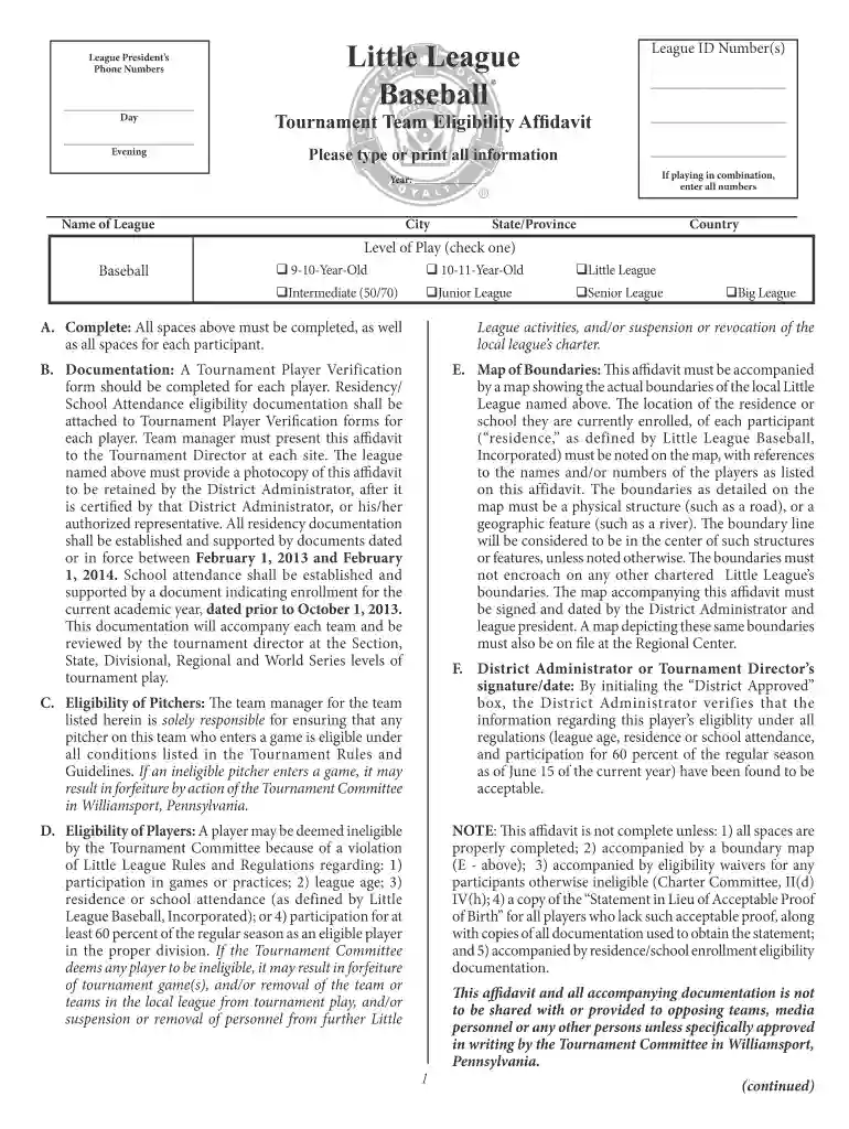 little league affidavit Preview on Page 1