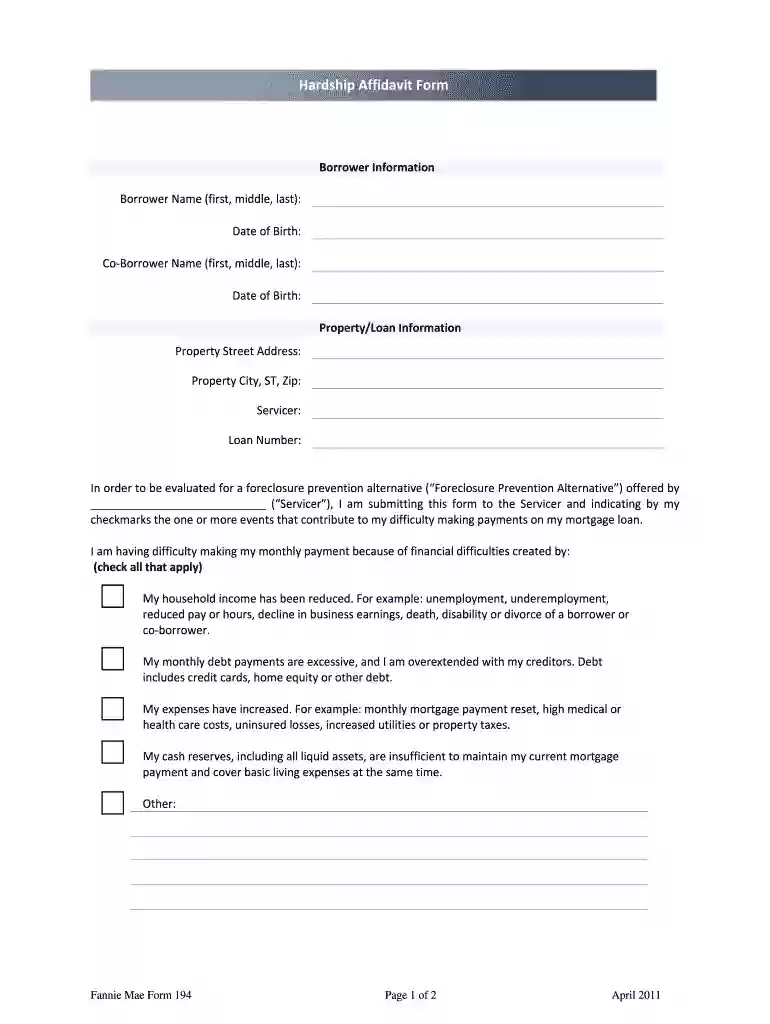 hardship affidavit Preview on Page 1