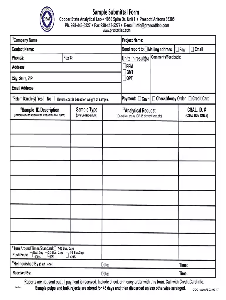 New Chain of Custody 03-09-17 - Copper State Analytical Lab Preview on Page 1