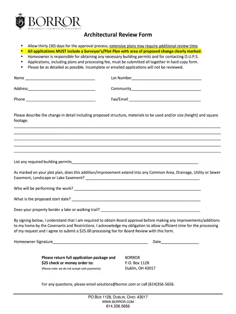 hoa architectural review form Preview on Page 1