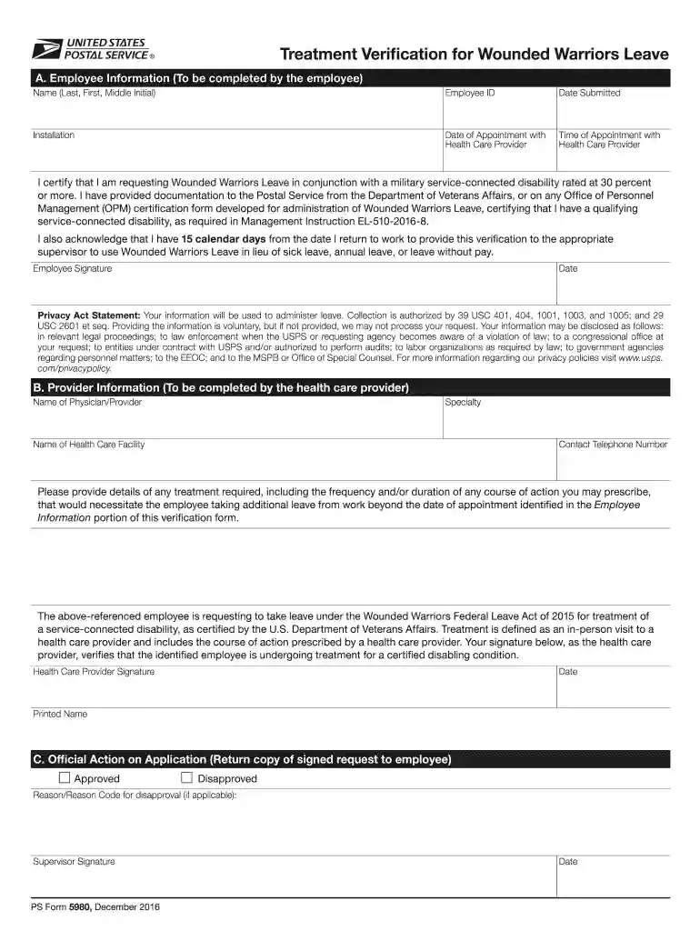 ps form 5980 printable Preview on Page 1
