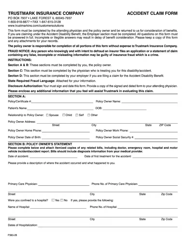 trustmark wellness claim form Preview on Page 1