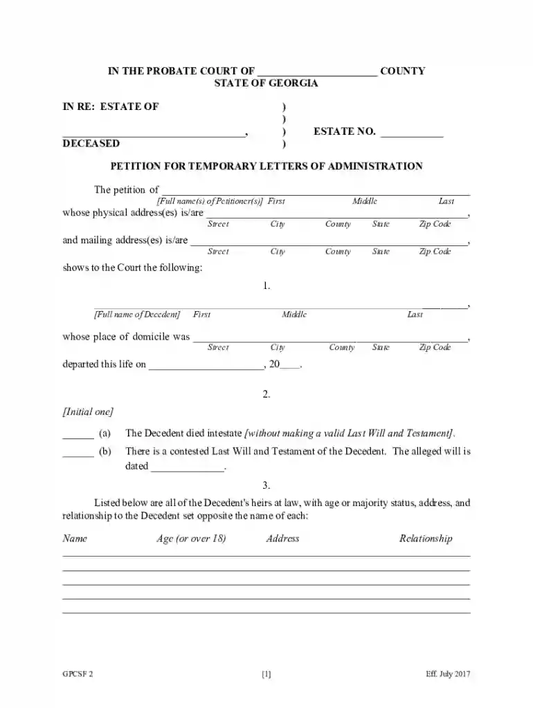 petition for letters of administration georgia example Preview on Page 1