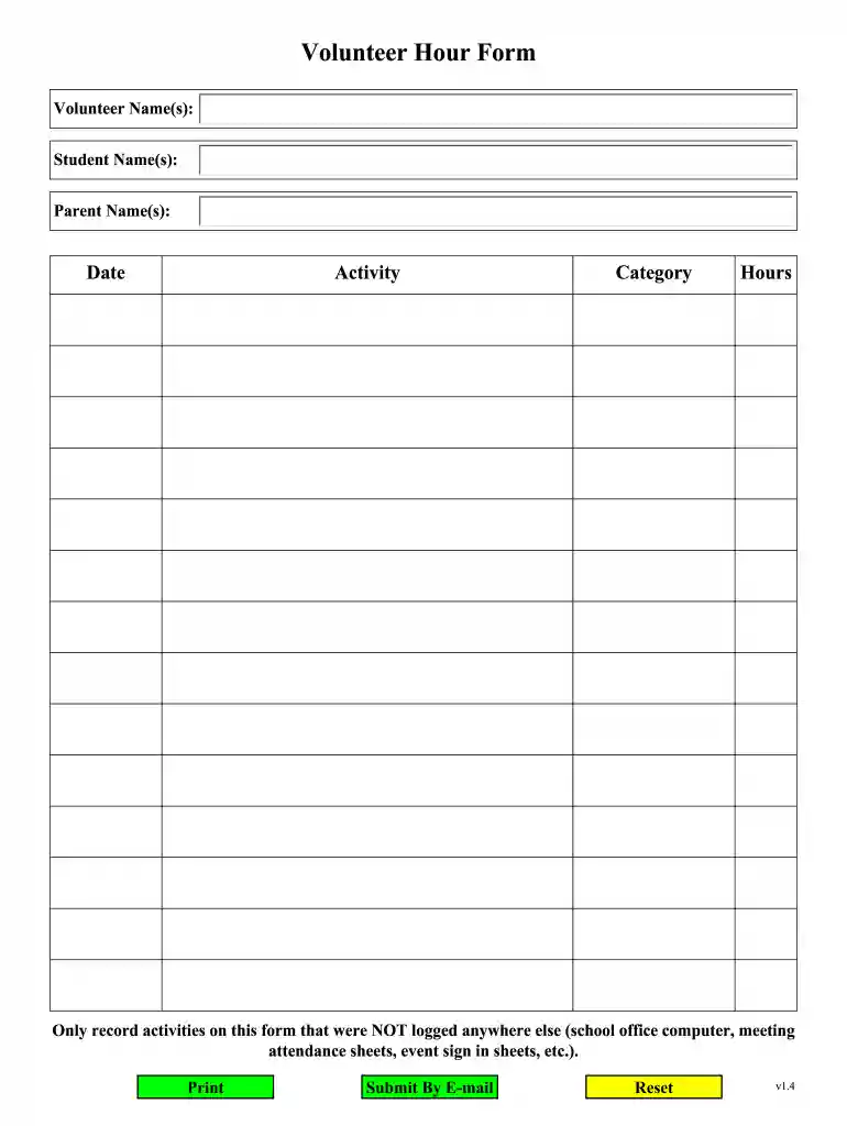 volunteer hour sheet Preview on Page 1