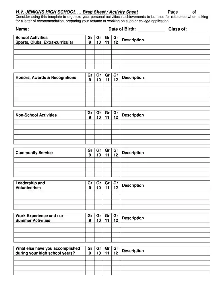 brag sheet example Preview on Page 1
