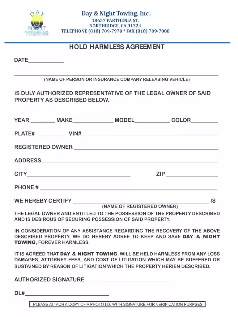 california hold harmless agreement Preview on Page 1