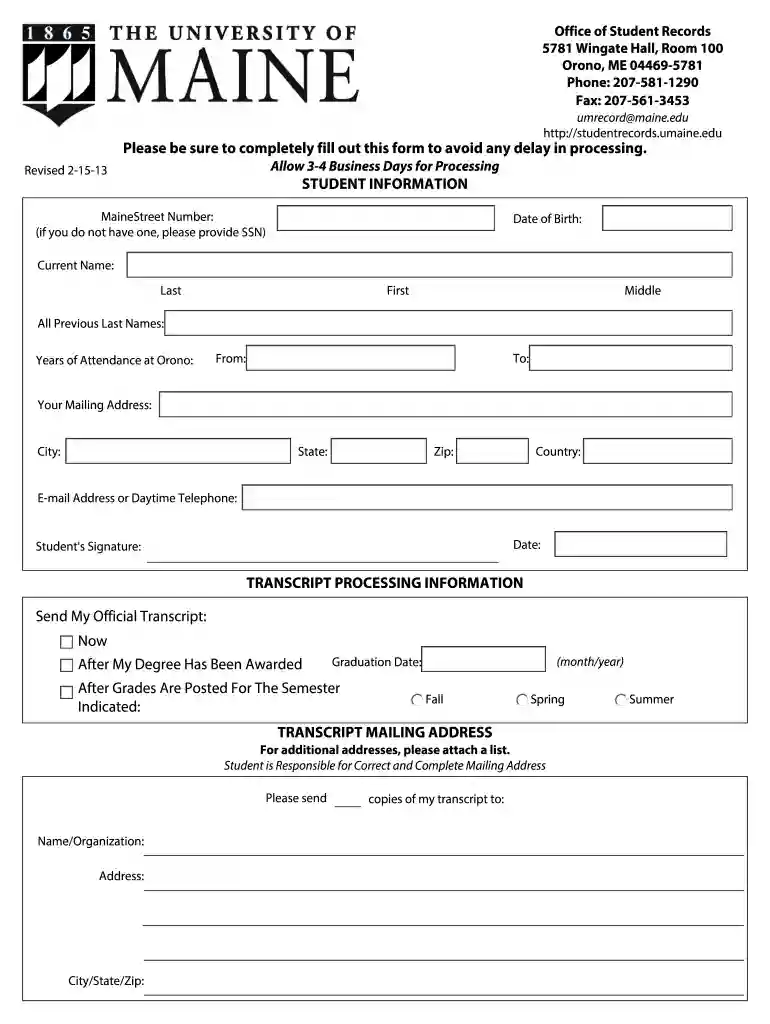 university of maine transcript request Preview on Page 1