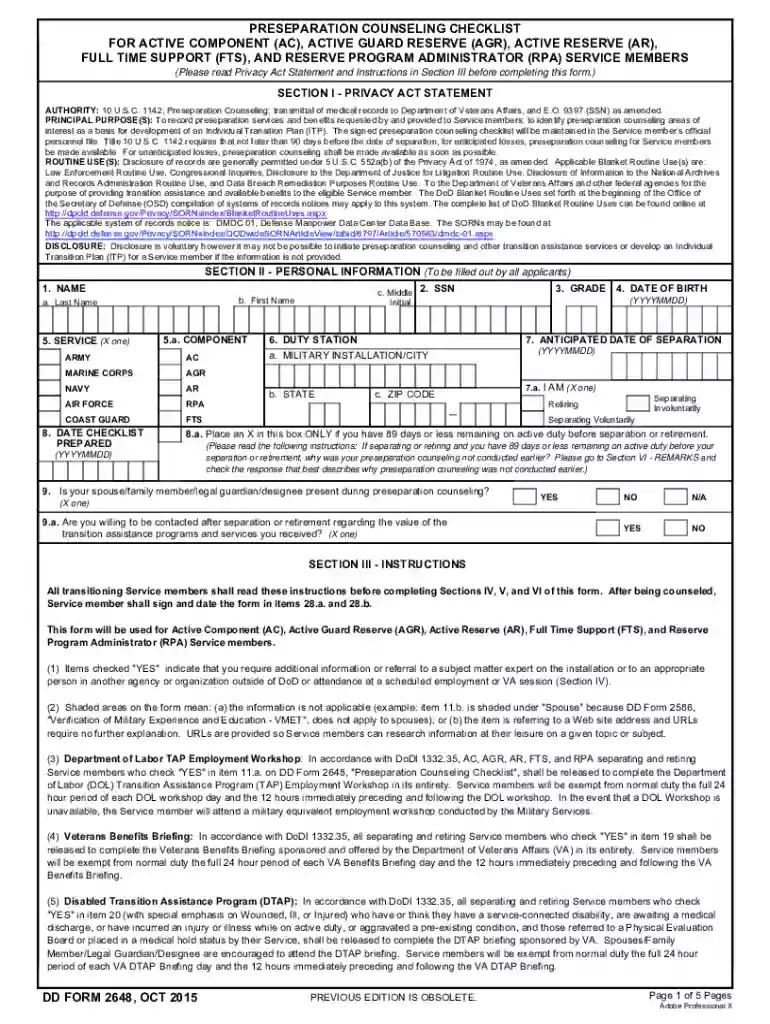 dd form 2648 Preview on Page 1