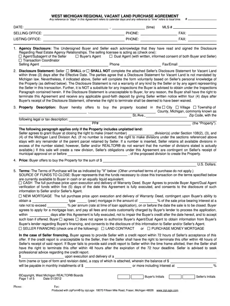 vacant land purchase agreement michigan Preview on Page 1