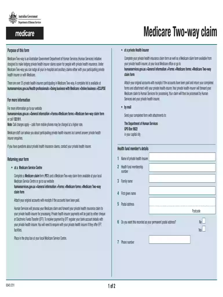 medicare two way claim form Preview on Page 1