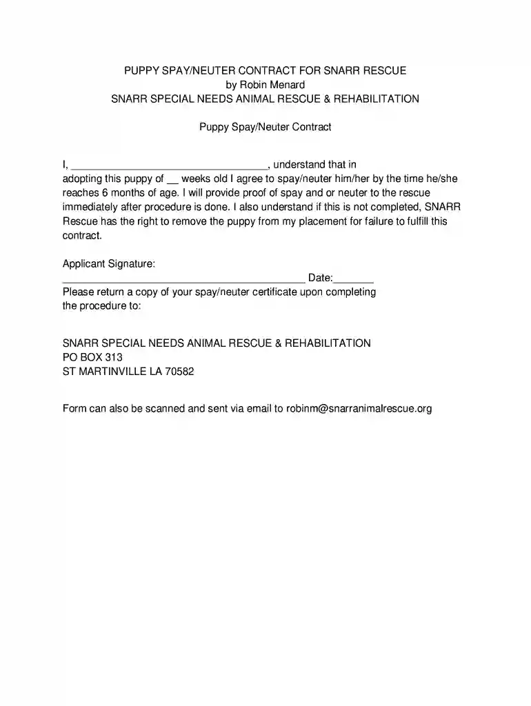 spay neuter contract template Preview on Page 1