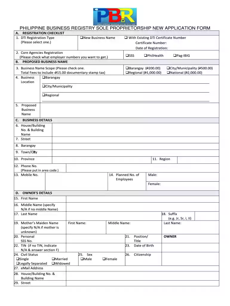 pbr application form Preview on Page 1