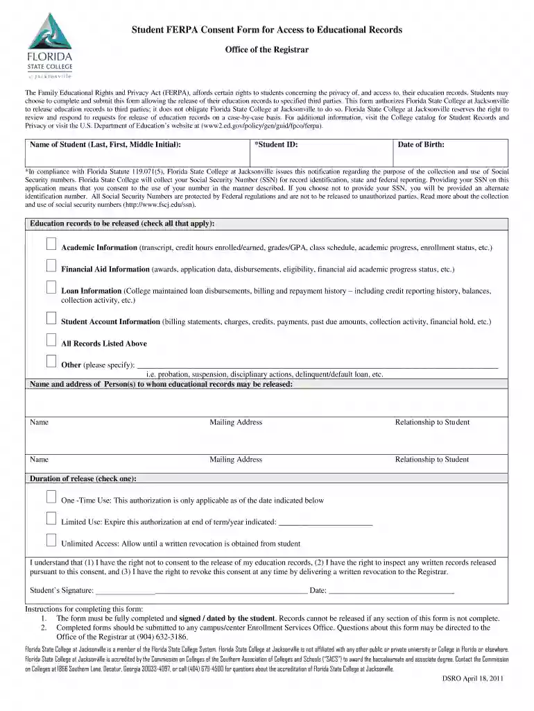 ferpa form Preview on Page 1