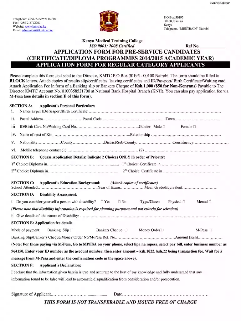 kmtc application portal registration Preview on Page 1