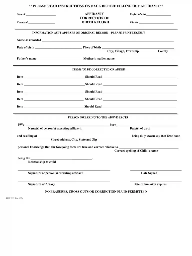 ohio affidavit of correction Preview on Page 1