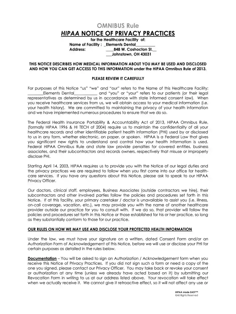 sample hipaa forms for dental office Preview on Page 1