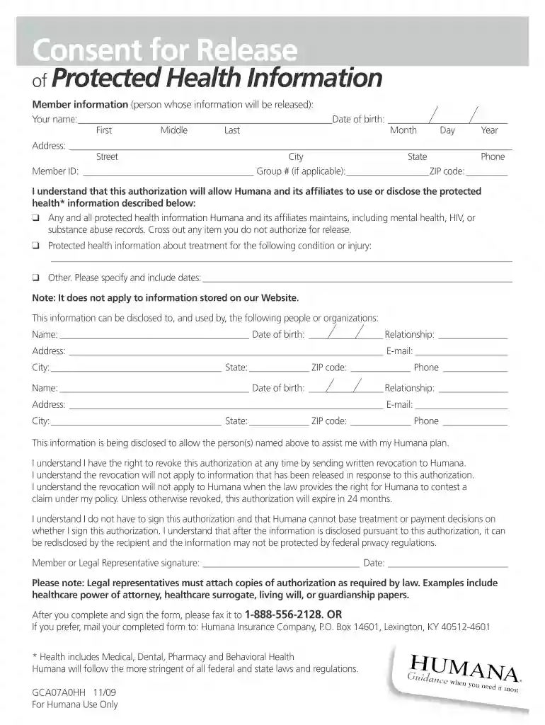 humana caregiver consent form Preview on Page 1