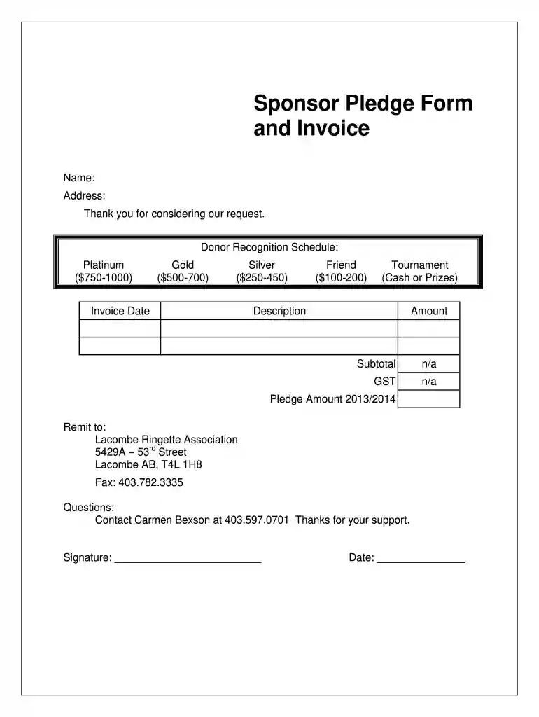 pledge invoice template Preview on Page 1
