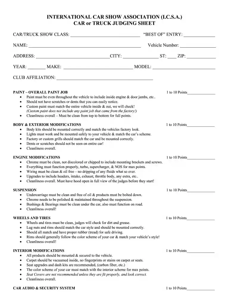 car show judging sheet pdf Preview on Page 1
