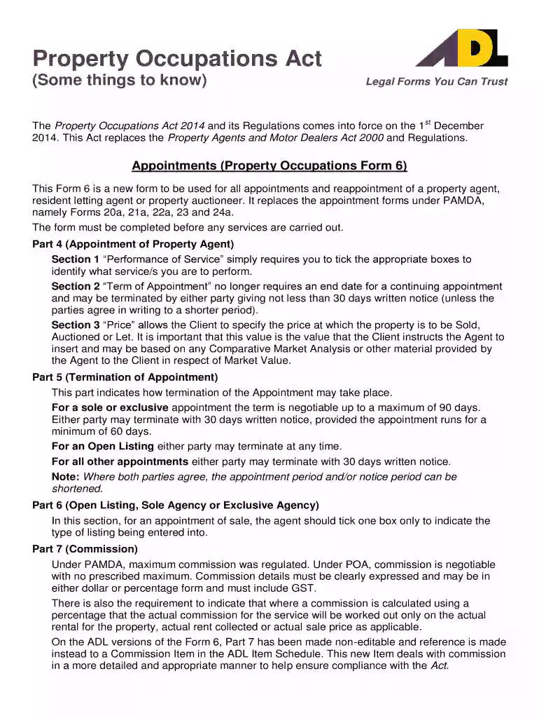 Property Occupations Act Preview on Page 1