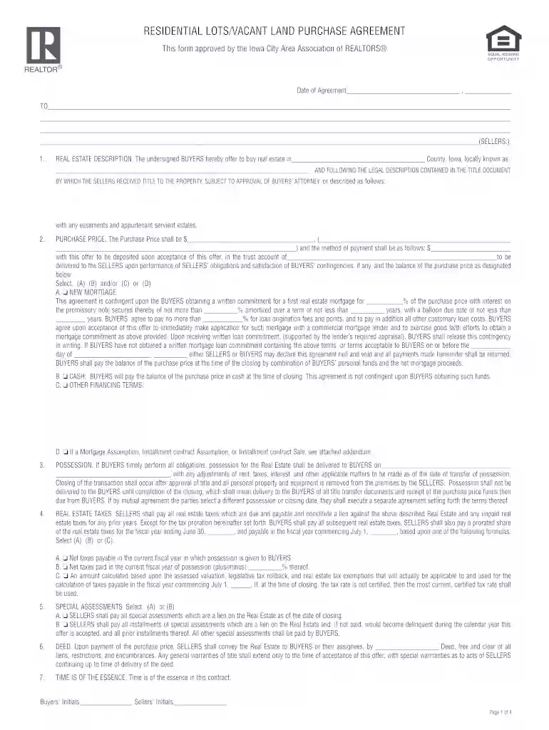 iowa land purchase agreement Preview on Page 1
