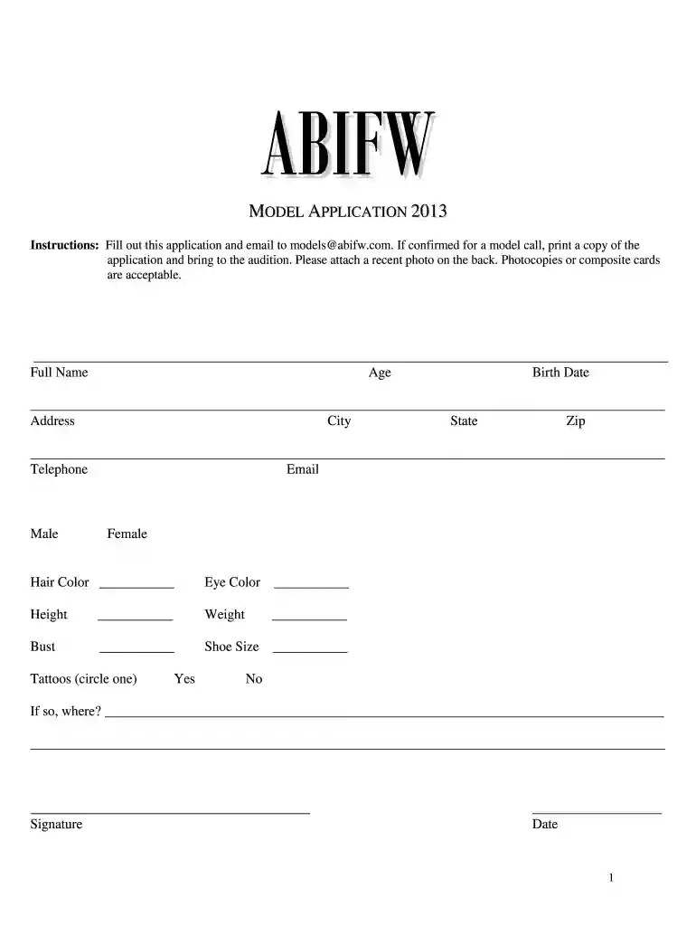 model registration form Preview on Page 1