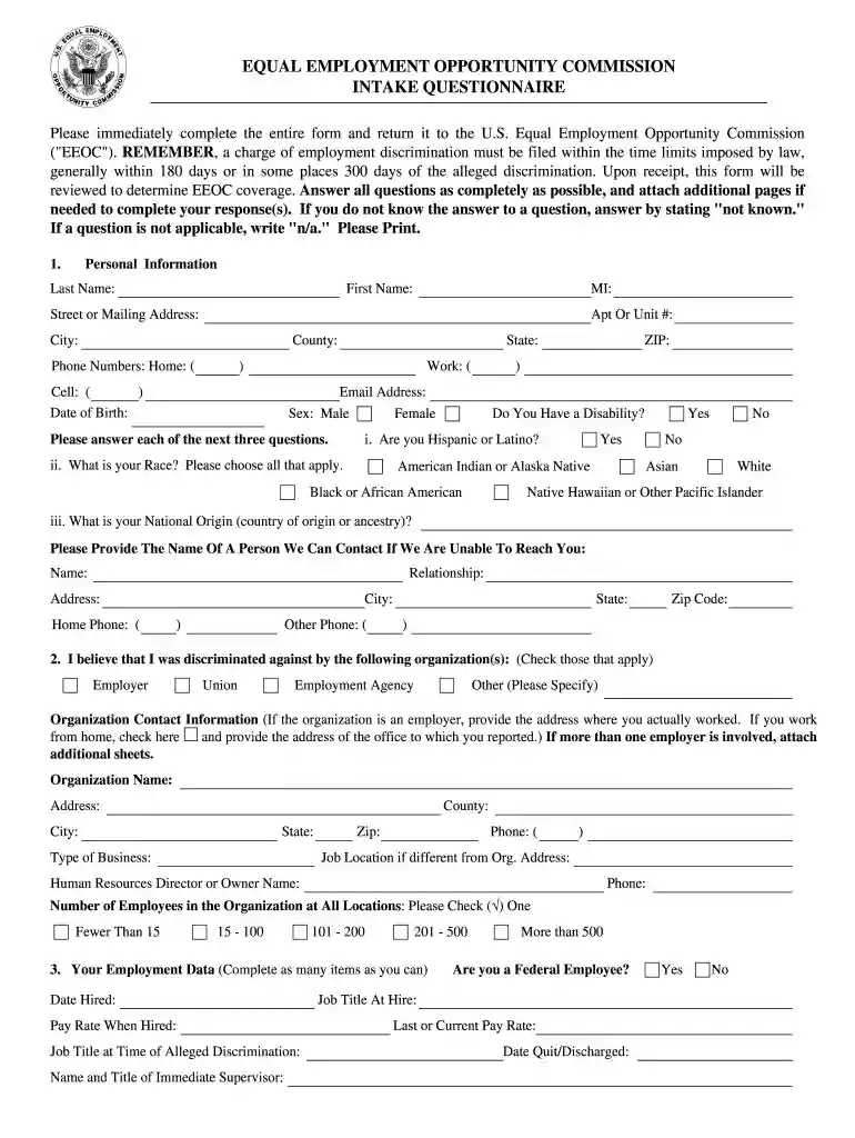 eeoc intake questionnaire pdf Preview on Page 1