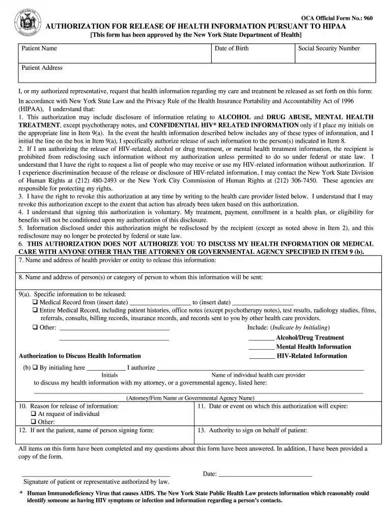 hipaa release form new york pdf Preview on Page 1