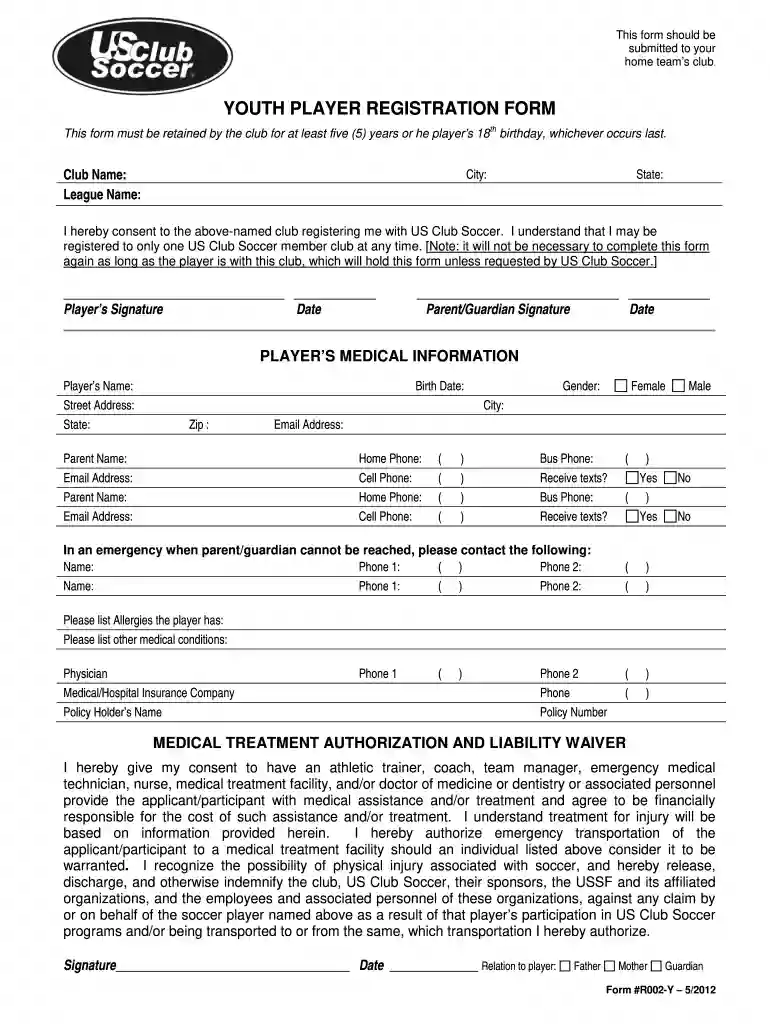 us club soccer form Preview on Page 1