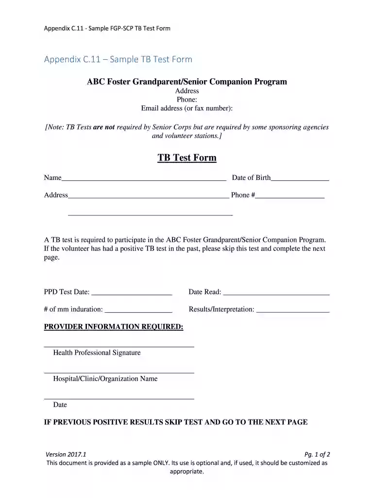 example of completed tb test form Preview on Page 1