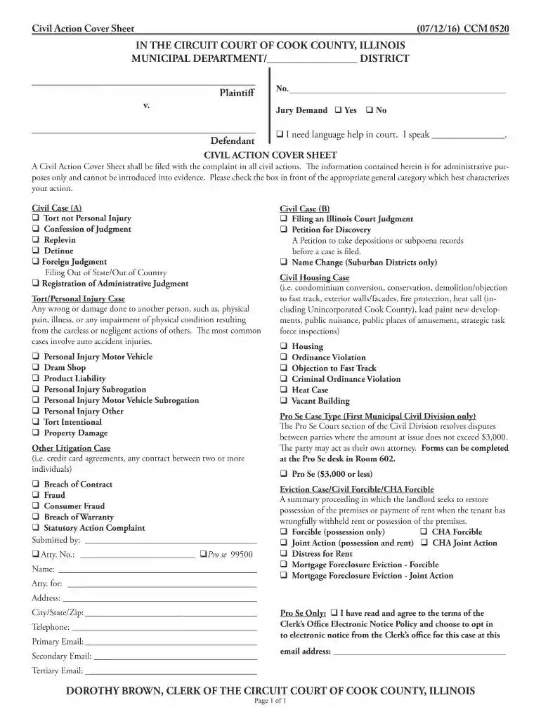 ccm civil action sheet form Preview on Page 1