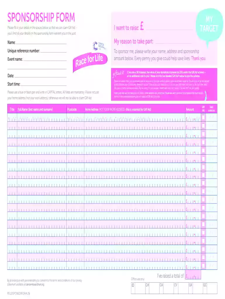 race for life sponsorship form Preview on Page 1