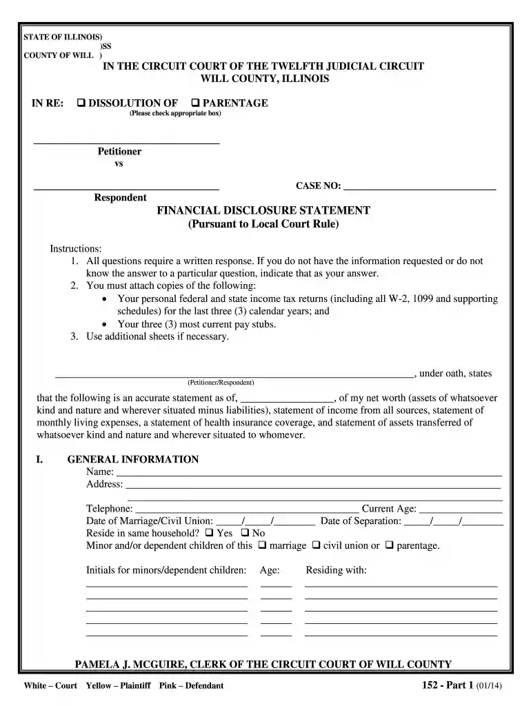 FINANCIAL DISCLOSURE STATEMENT - Will County, Illinois Circuit ... Preview on Page 1