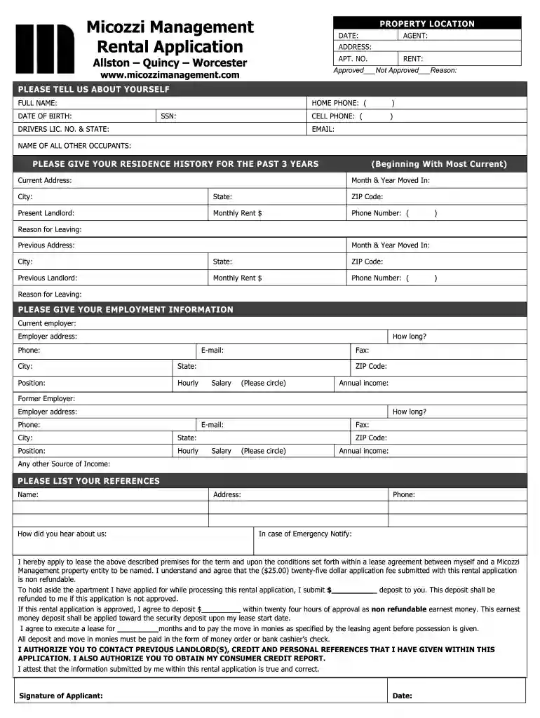 management rental application Preview on Page 1