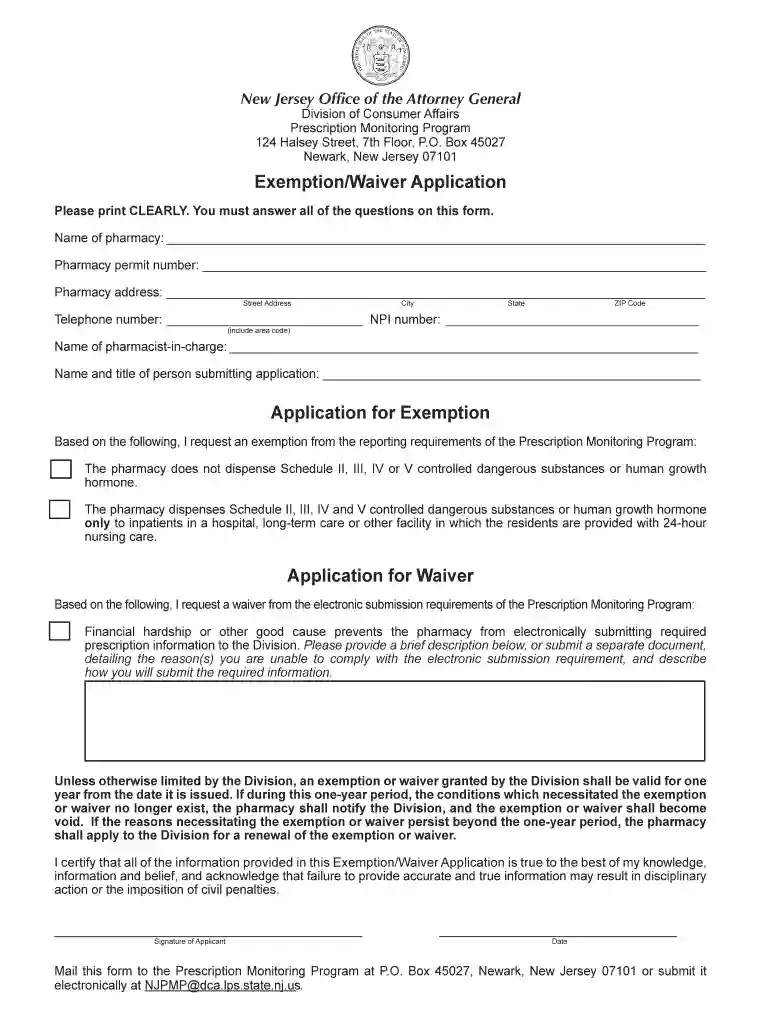 exemption waiver form Preview on Page 1
