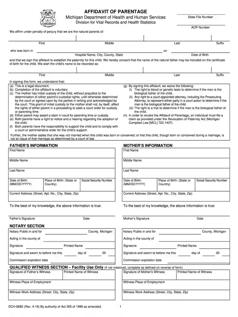 affidavit of parentage Preview on Page 1