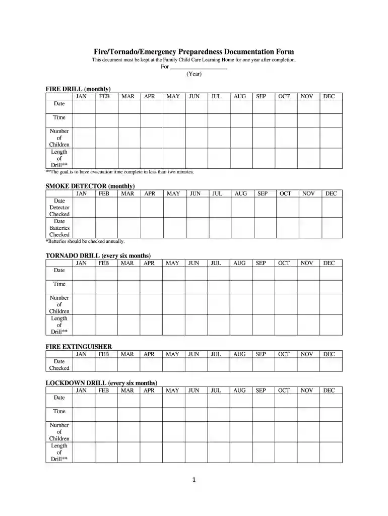 fire tornado emergency preparedness documentation form Preview on Page 1