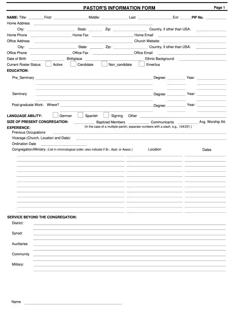 pastor form pif Preview on Page 1