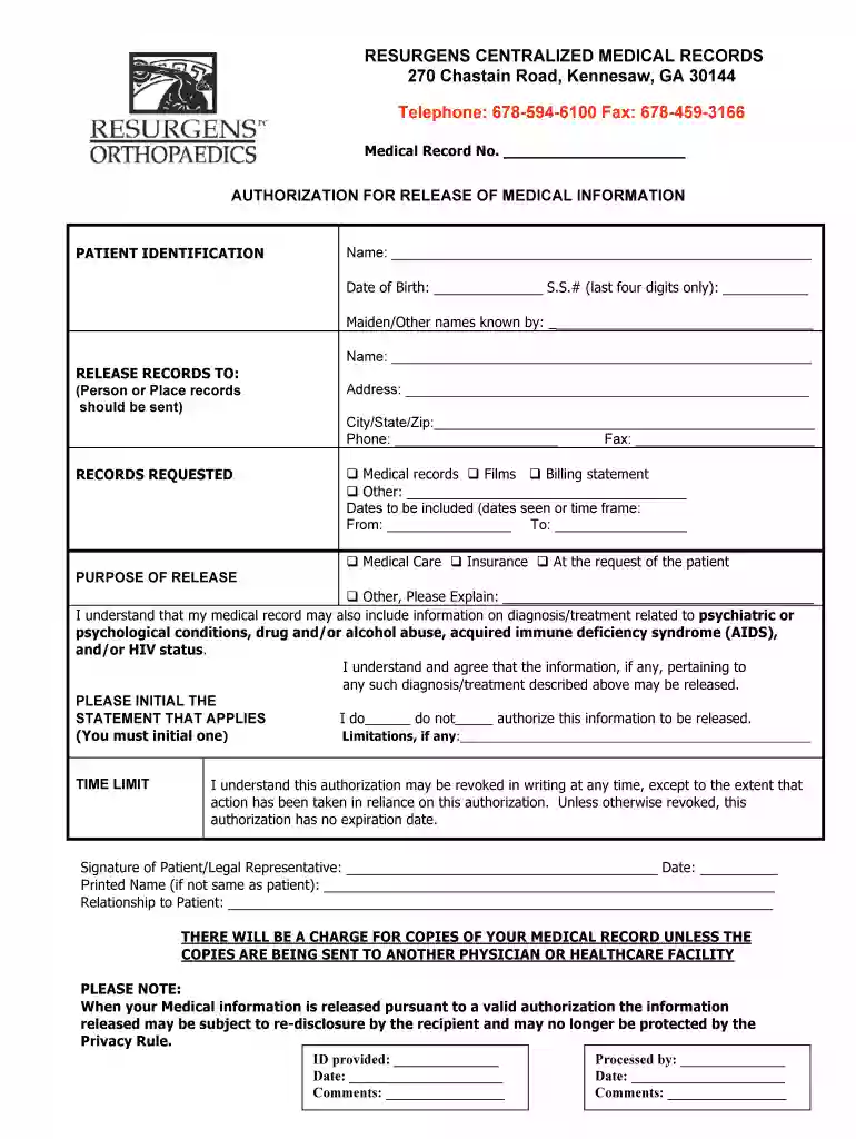 resurgens orthopedics medical records Preview on Page 1